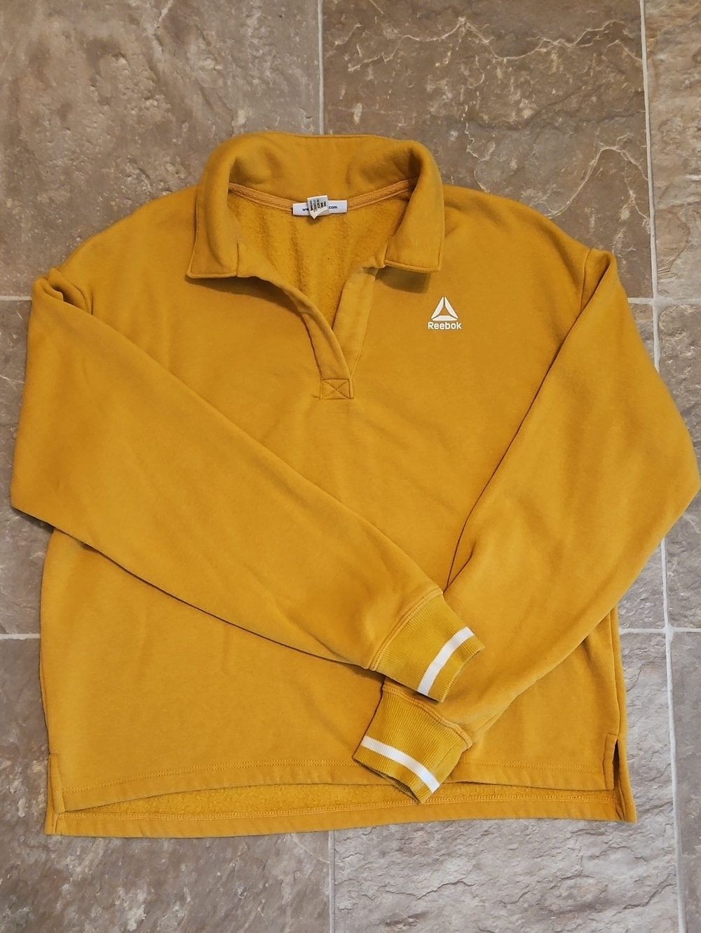 Reebok Men’s Mustard Yellow Pullover Polo Sweatshirt with Contrast Cuffs